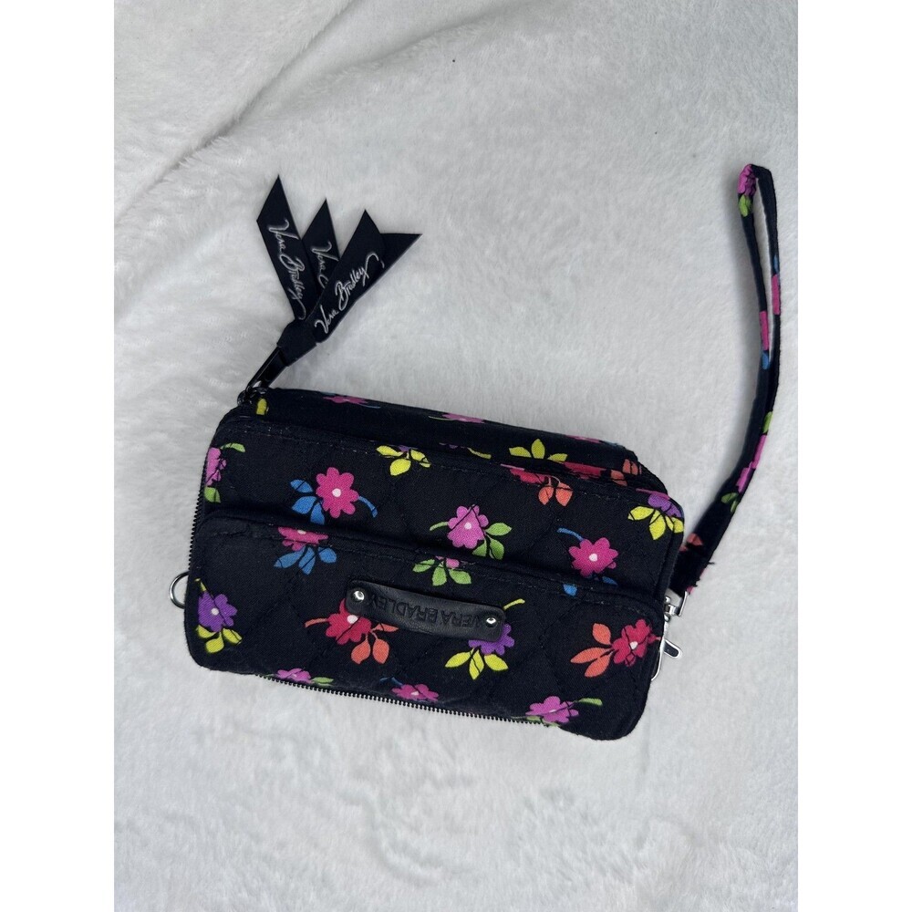 Vera Bradley Wallet Wristlet Womens One Size Black Floral Quilted Zip Organizer